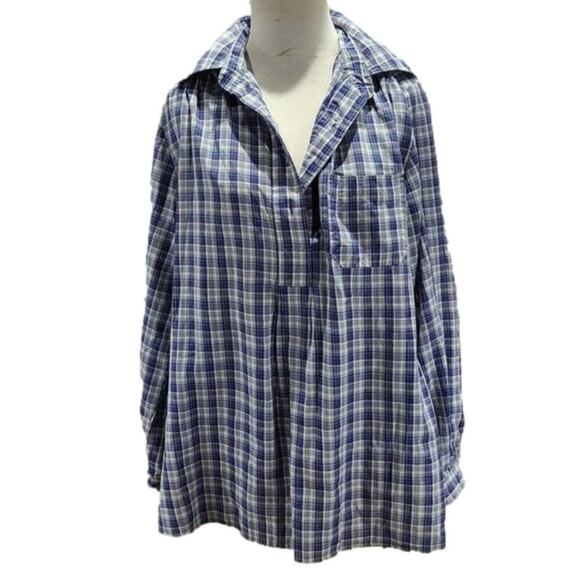 blue plaid long sleeve button down - Picture 1 of 8